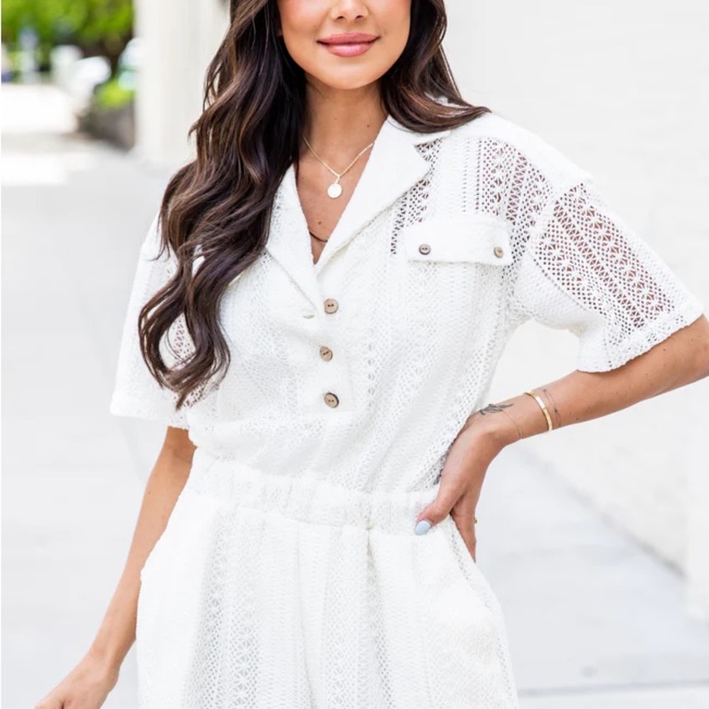 Pink Lily- White Eyelet Romper